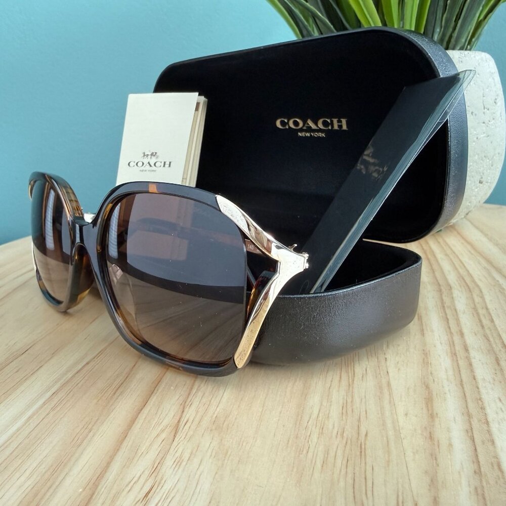 Coach Tortoise Sunglasses HC8280U L1116 XL Gold Cut Out Rims With Case & Papers - Picture 5 of 16